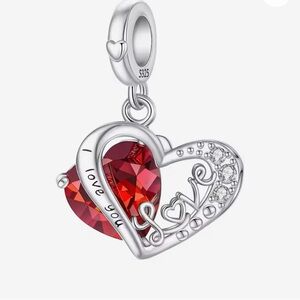 Sterling Silver and Red Heart Charm Pendant
